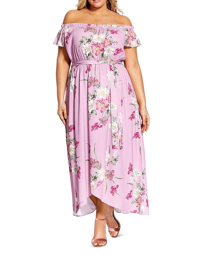 City Chic Plus Off-the-Shoulder Floral-Print Maxi Dress | Bloomingdale's