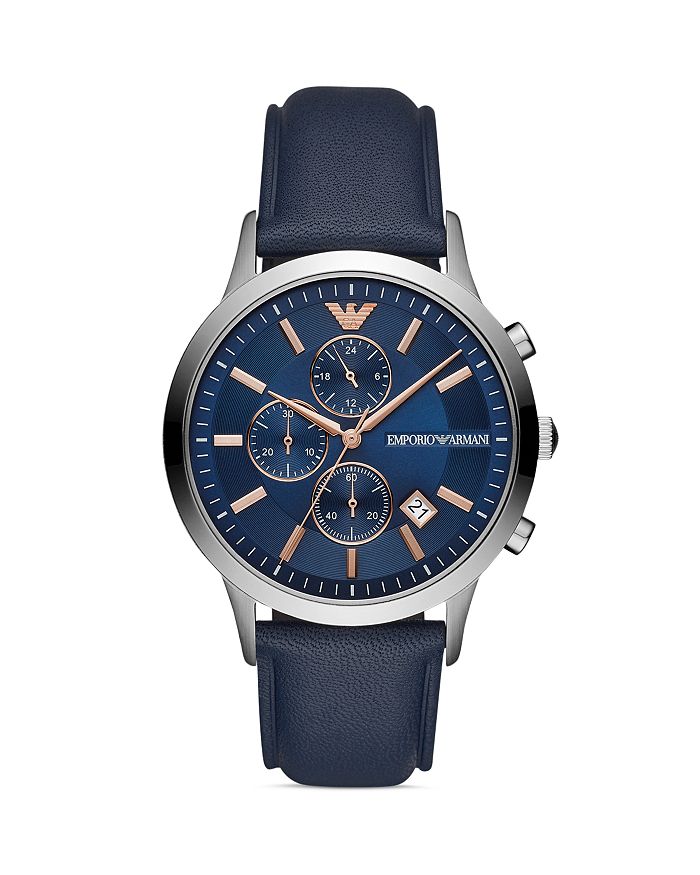 Armani Chronograph Blue Leather Watch, 43mm | Bloomingdale's