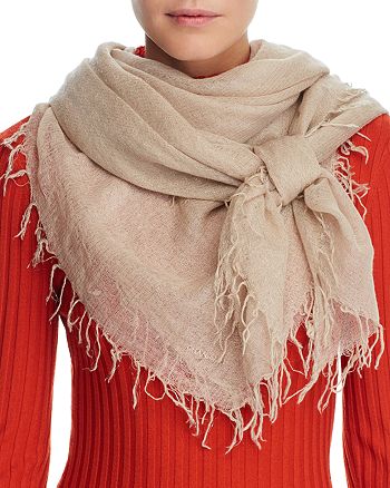 Fringed Cashmere Silk Scarf In Fig