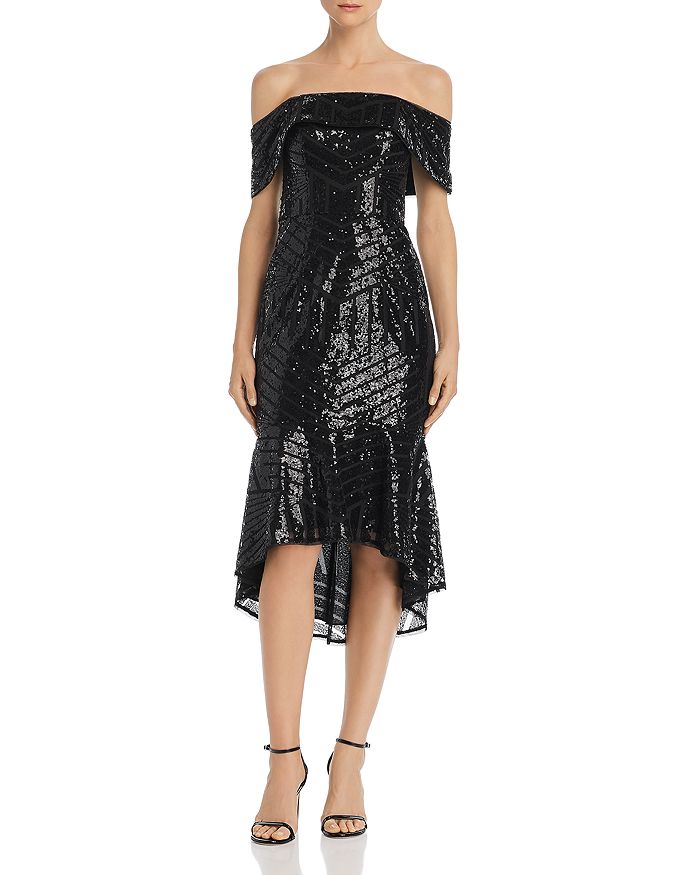 Bariano Aya Off-the-Shoulder Sequin Dress | Bloomingdale's