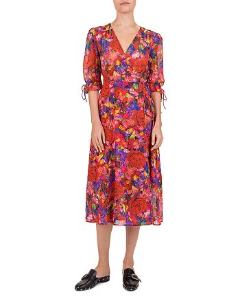 The Kooples Summer Night Floral-Print Silk Wrap Dress | Bloomingdale's