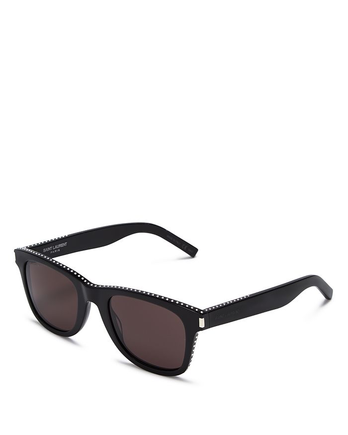 Saint Laurent Unisex Studded Rectangular Sunglasses 50mm In Shiny Black gray Solid ModeSens