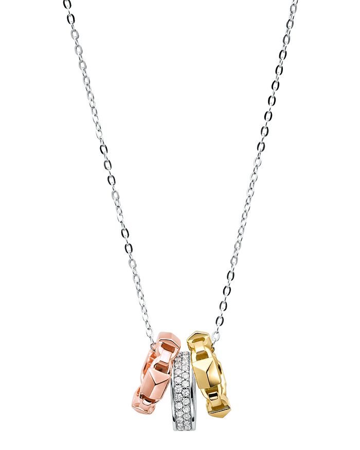 MICHAEL KORS MERCER TRI-TONE RING PENDANT NECKLACE IN 14K GOLD-PLATED STERLING SILVER, 14K ROSE GOLD-PLATED STERL,MKC1142AN