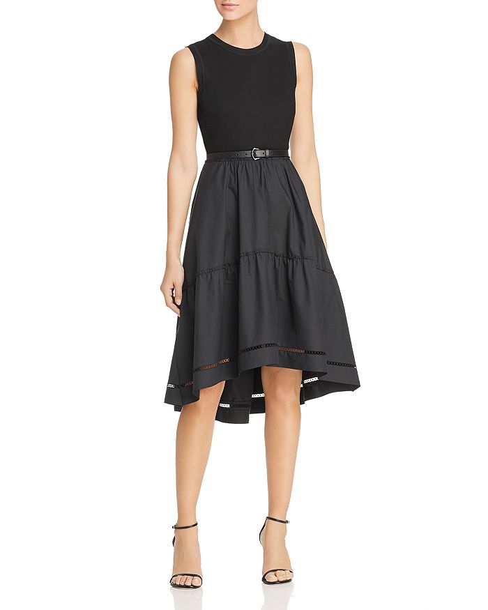 Elie Tahari Stephanie Mixed Media Belted Dress | Bloomingdale's