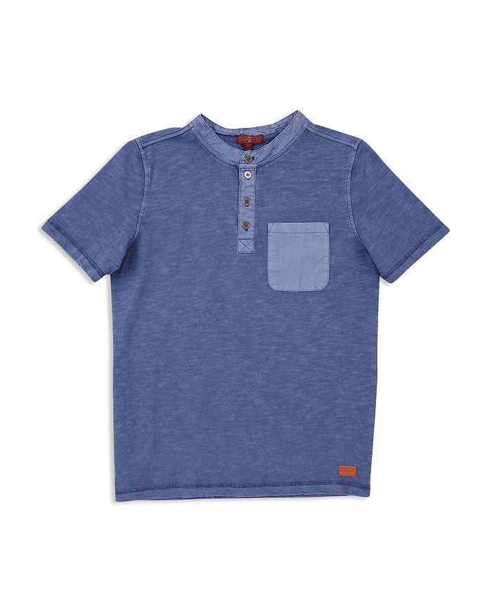 7 For All Mankind Boys' Pocket Henley Tee - Big Kid In Blue