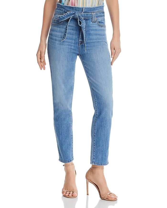 7 FOR ALL MANKIND Roxanne Paper-Bag-Waist Skinny Jeans in Bright Bluejay,AU8548062