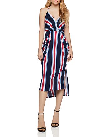 BCBGeneration Striped Faux-Wrap Midi Dress | Bloomingdale's