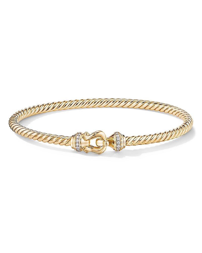 David Yurman Buckle Bracelet in 18K Yellow Gold with Diamonds, Large