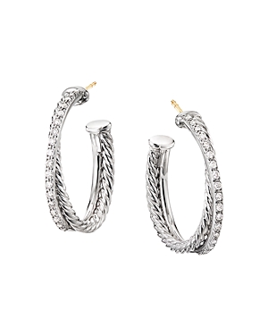 Photos - Earrings David Yurman Sterling Silver Crossover Medium Hoop  with Diamonds 