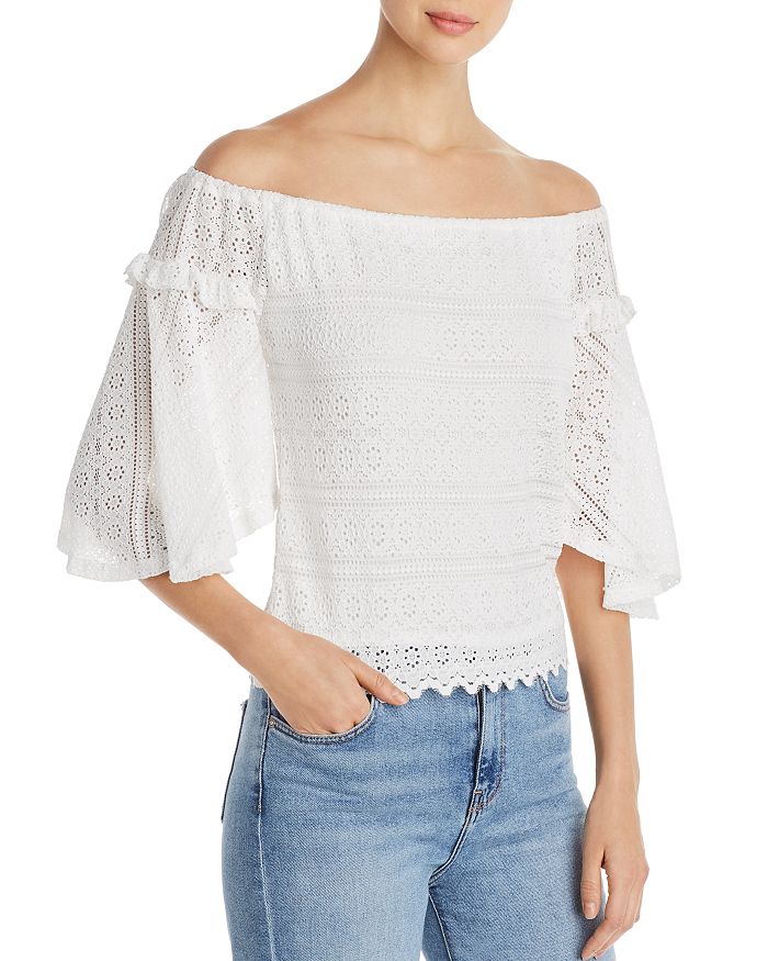 Red Haute Off-the-Shoulder Lace Top | Bloomingdale's