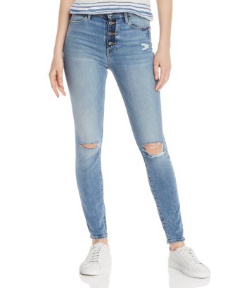 Distressed Button-Fly Skinny Jeans