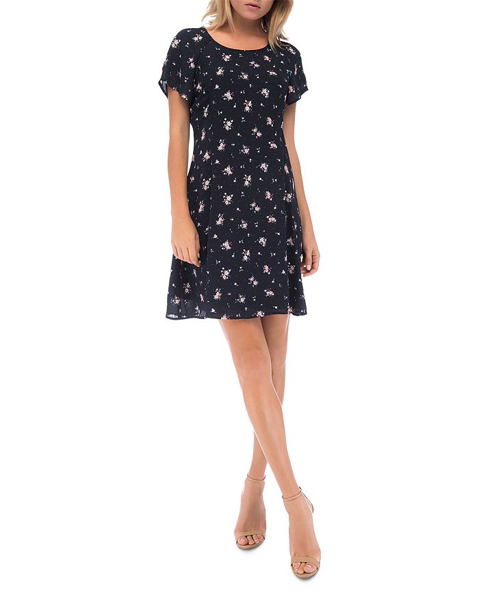 B Collection By Bobeau Nadine Short-sleeve Floral-print Dress In Ink Ditsy Floral