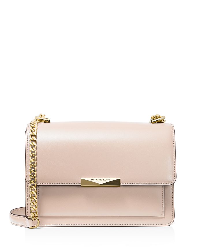Shop Michael Michael Kors Large Jade Gusseted Leather Shoulder Bag In Soft  Pink/gold