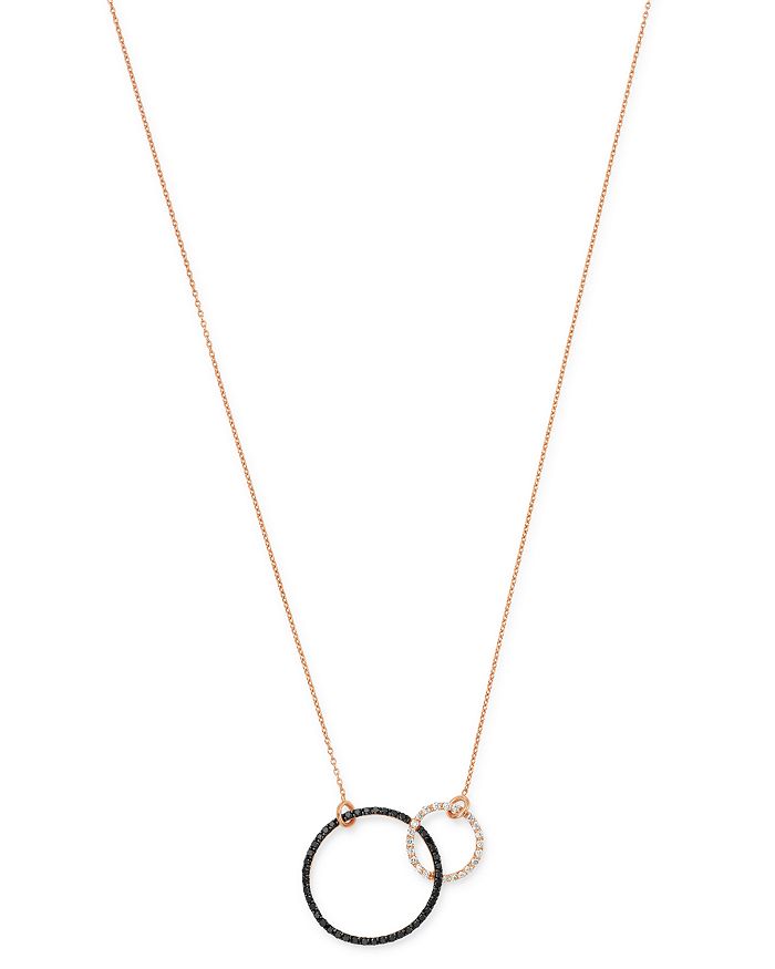 Own Your Story 14k Rose Gold Geometry Black & White Diamond Interlocking Circles Necklace, 18 In Black/rose Gold