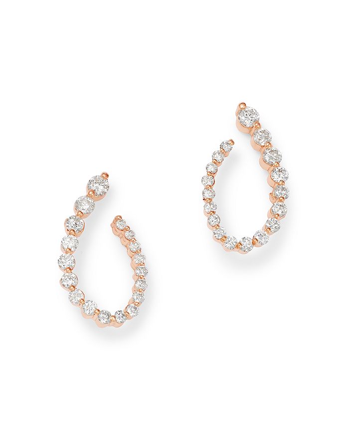 Own Your Story 14k Rose Gold Flow Graduated Diamond Front-to-back Curl Earrings In White/rose Gold