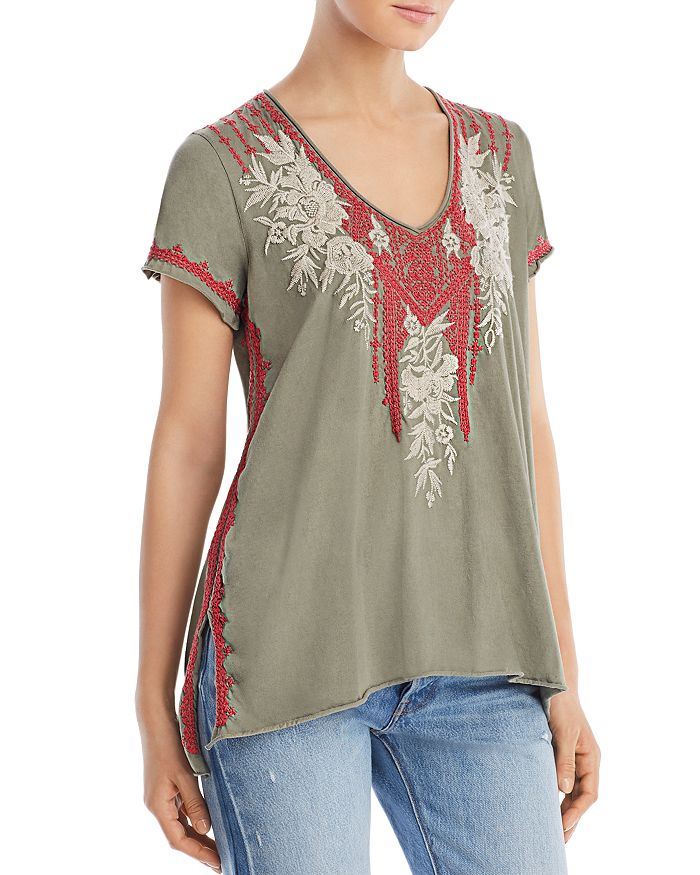 JOHNNY WAS CAMILLE EMBROIDERED TEE,J11219-4