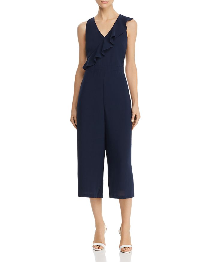 Adrianna Papell Flounce-trim Cropped Jumpsuit In Blue Moon