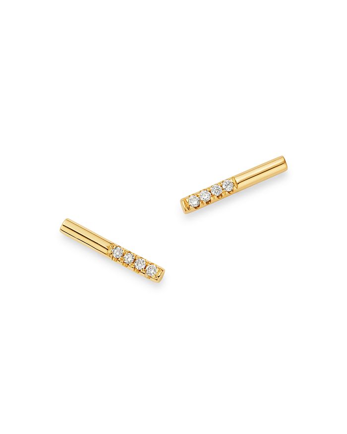 Zoë Chicco 14k Yellow Gold Diamond Wire Stud Earrings In White/gold