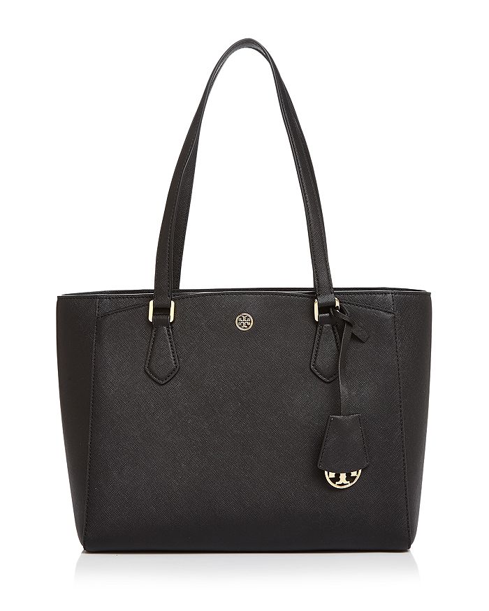 Tory Burch Robinson Small Leather Tote In Black/gold