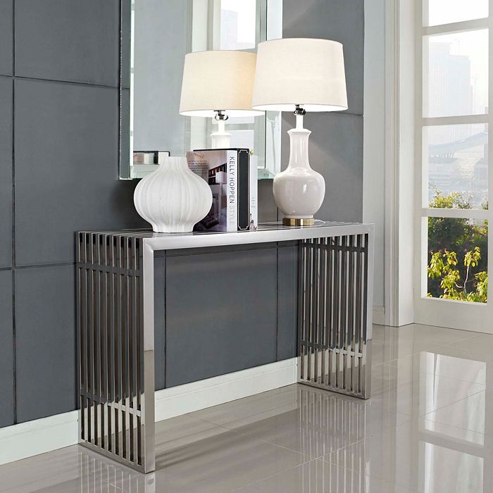 Modway Gridiron Stainless Steel Console Table In Silver