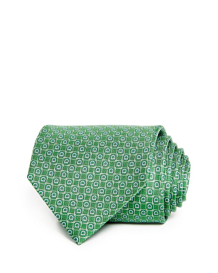 Ferragamo Gioco Gancini Silk Classic Tie In Green