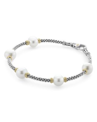 Sterling Silver & 18K Yellow Gold Luna Cultured Freshwater Pearl Station Bracelet