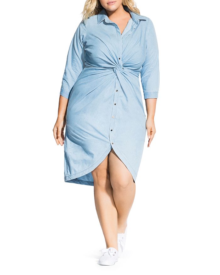 City Chic Plus Chambray Twist Front Shirt Dress Bloomingdale s