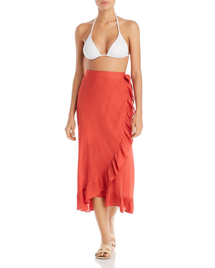 Echo Ruffle Wrap Skirt Swim Cover-up In Poppy