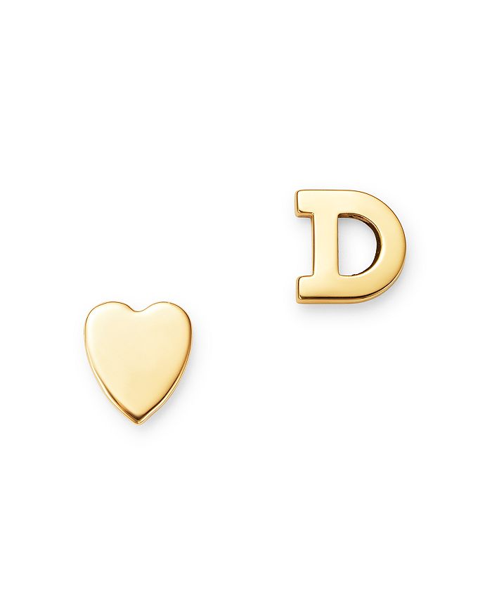 Zoe Lev 14k Yellow Gold Heart & Initial Stud Earrings In D/gold