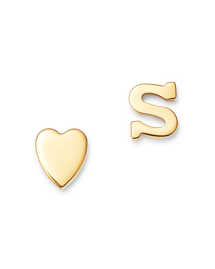 Zoe Lev 14k Yellow Gold Heart & Initial Stud Earrings In S/gold