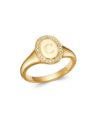 Zoe Lev - 14K Yellow Gold Diamond Initial Signet Ring