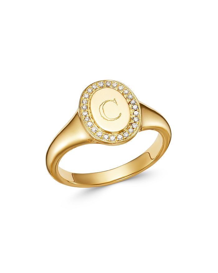 Zoe Lev 14k Yellow Gold Diamond Initial Signet Ring In C/gold