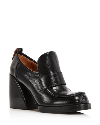 leather block heel loafers