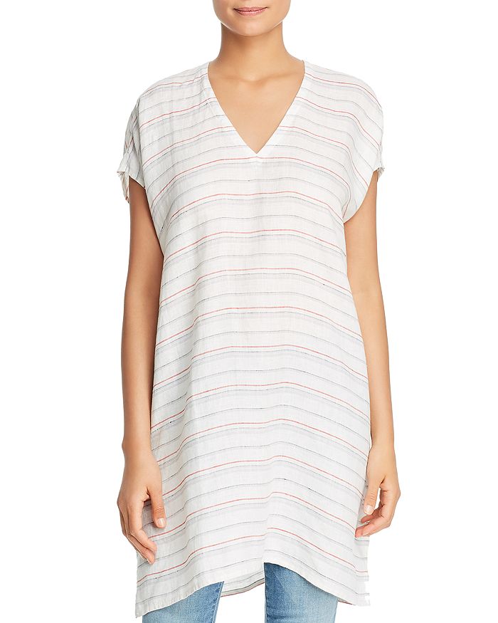 EILEEN FISHER STRIPED ORGANIC LINEN TUNIC TOP,S9TDX-T5100M