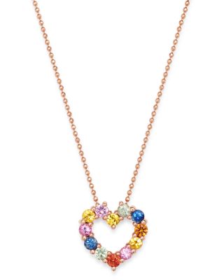 Rainbow Sapphire Heart Pendant Necklace 