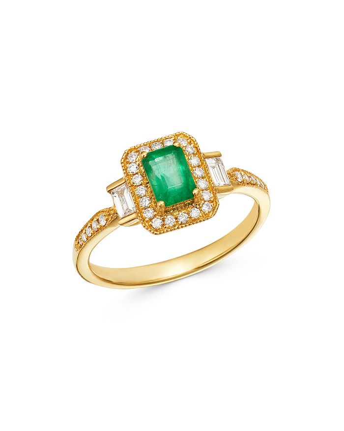 Bloomingdale's Emerald & Diamond Milgrain Ring In 14k Yellow Gold - 100% Exclusive In Green/gold
