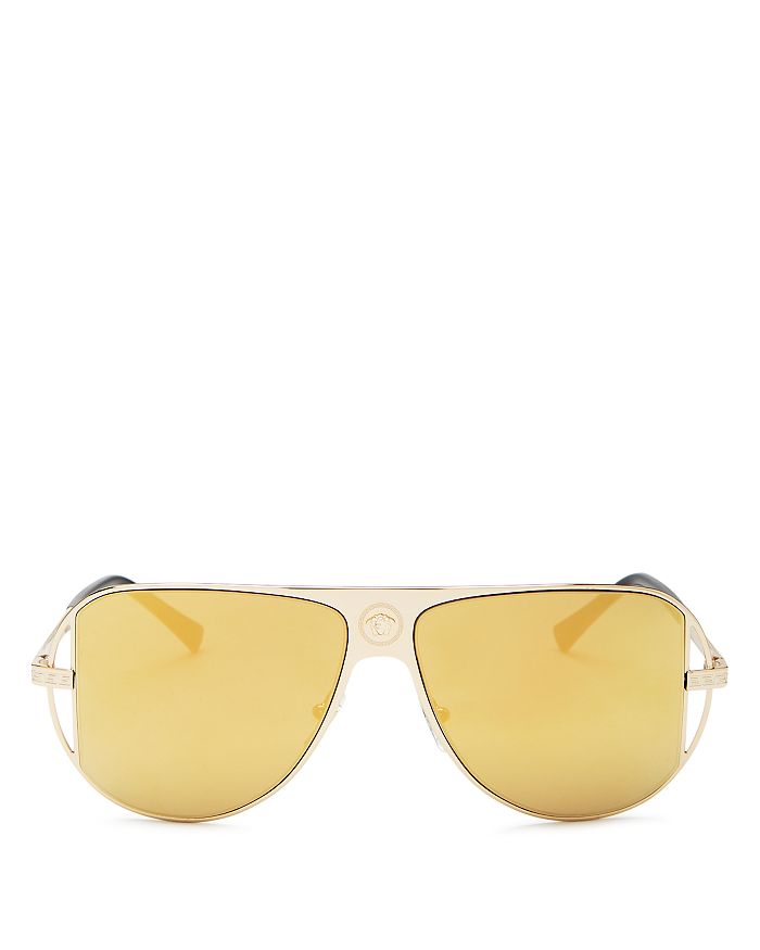 Versace Unisex Mirrored Aviator Sunglasses, 57 Mm In Gold/brown Mirror