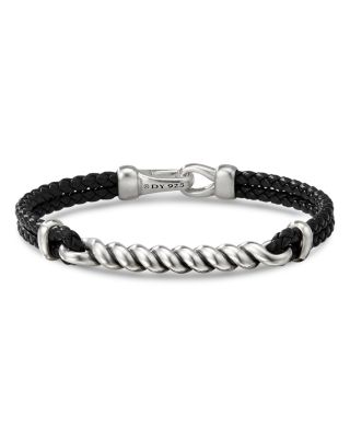 David Yurman - Sterling Silver & Leather Cable I.D. Bracelet