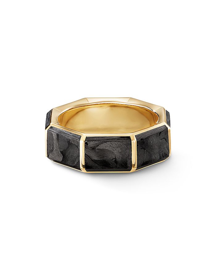 David Yurman Faceted 18k Yellow Gold Band Ring With Forged Carbon In Black/gold