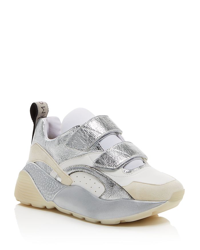 Stella Mccartney Eclypse Hook-and-loop Sneaker In Tie White/metallic Silver