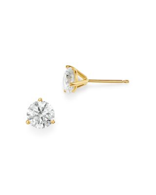 Certified Diamond Stud Earrings in 18K Yellow Gold Martini Setting, 1.50 tcw 