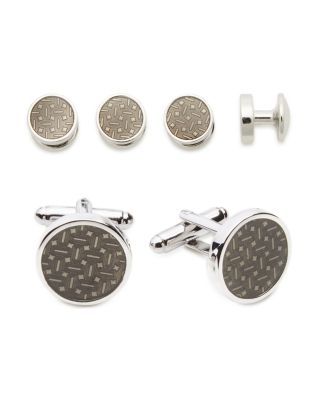 Carbon Round Stud & Cufflinks Set
