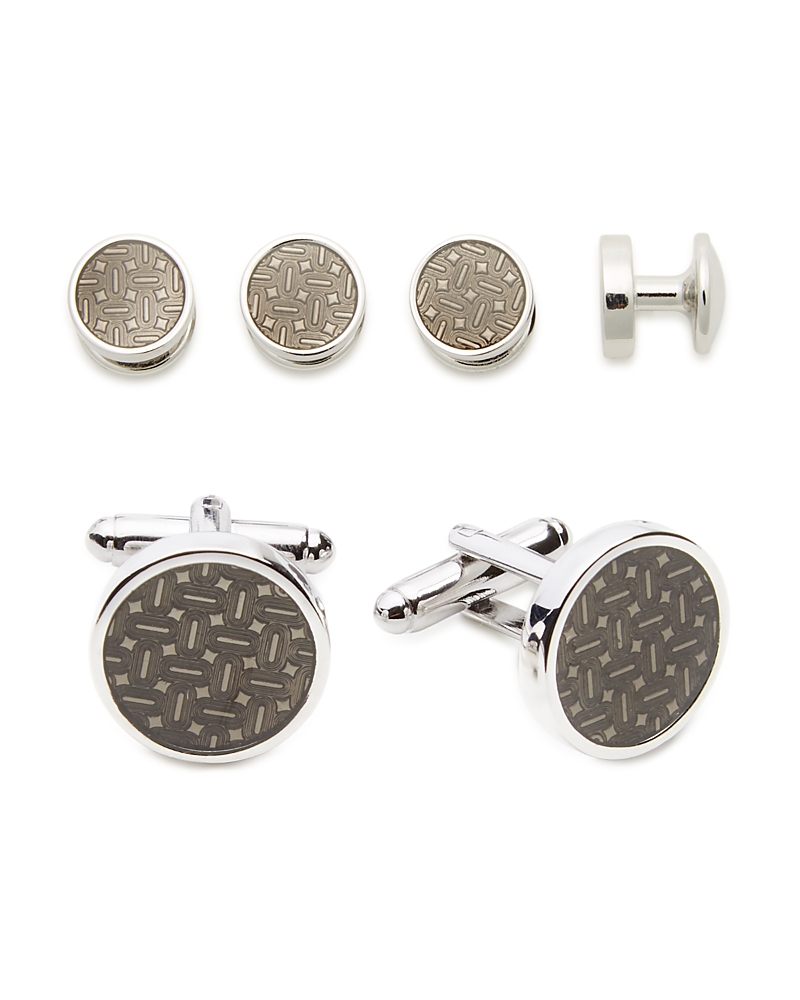 Link Up Carbon Round Stud & Cufflinks Set