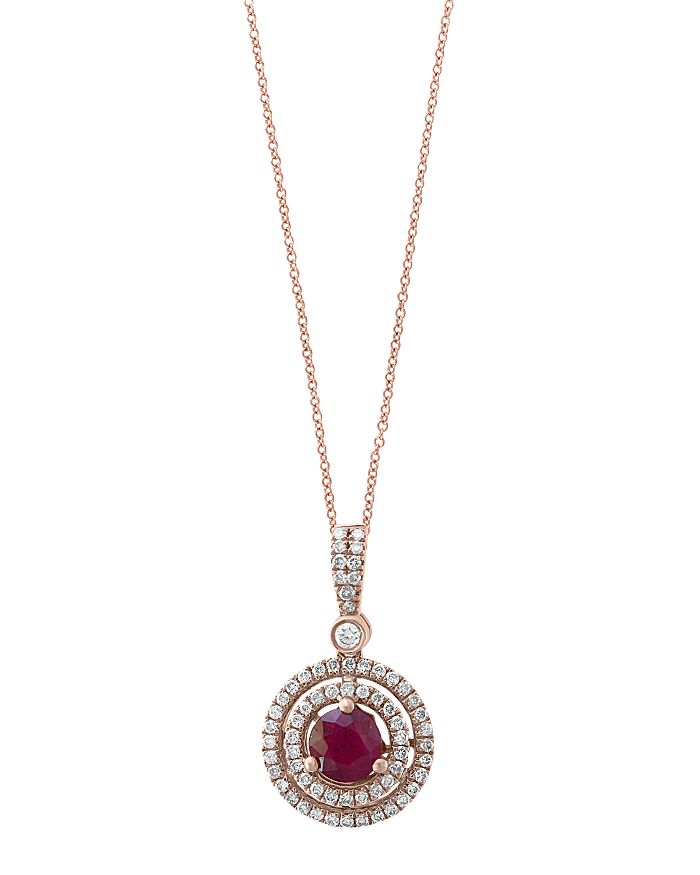 Bloomingdale's Ruby & Diamond Halo Pendant Necklace In 14k Rose Gold, 18 - 100% Exclusive In Red/rose Gold