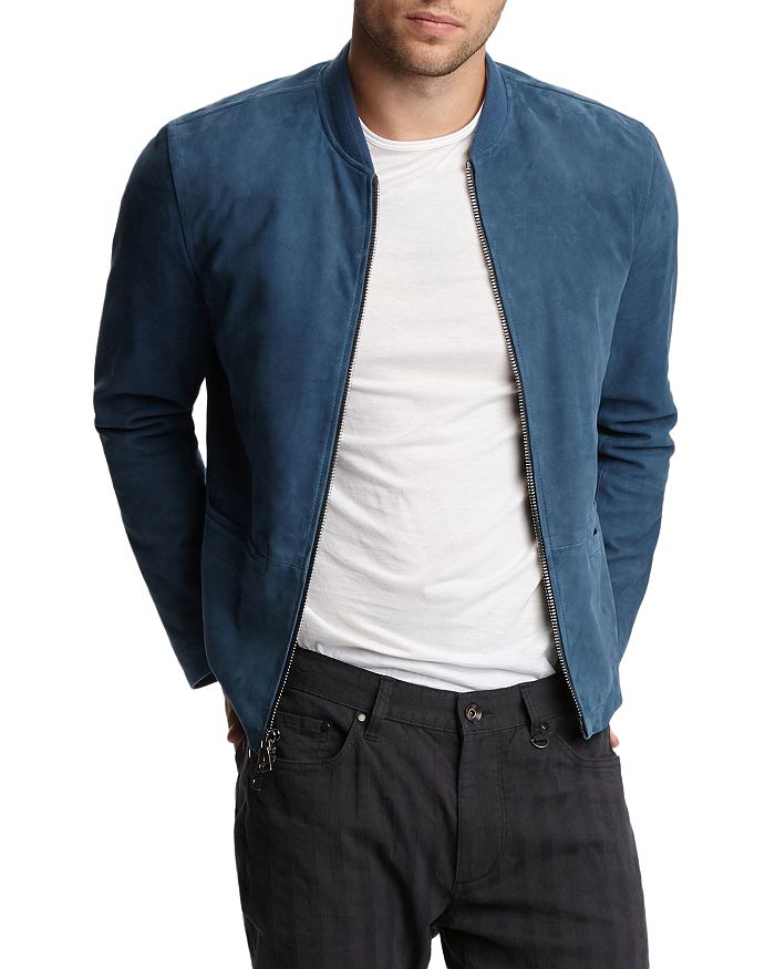 John Varvatos Suede Zip-front Jacket In Dutch Blue