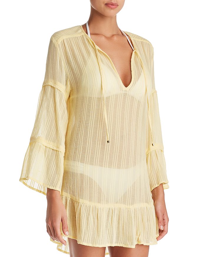 ViX Solid Ruffled Tunic Swim CoverUp Bloomingdale's