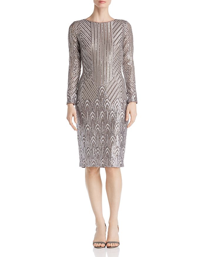 Aqua Art Deco Sequined Dress - 100% Exclusive In Taupe/silver