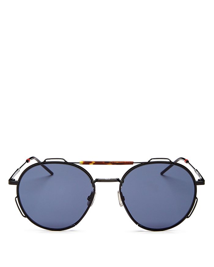 Dior Men's Brow Bar Round Sunglasses, 54mm In Black Havana/blue Gold