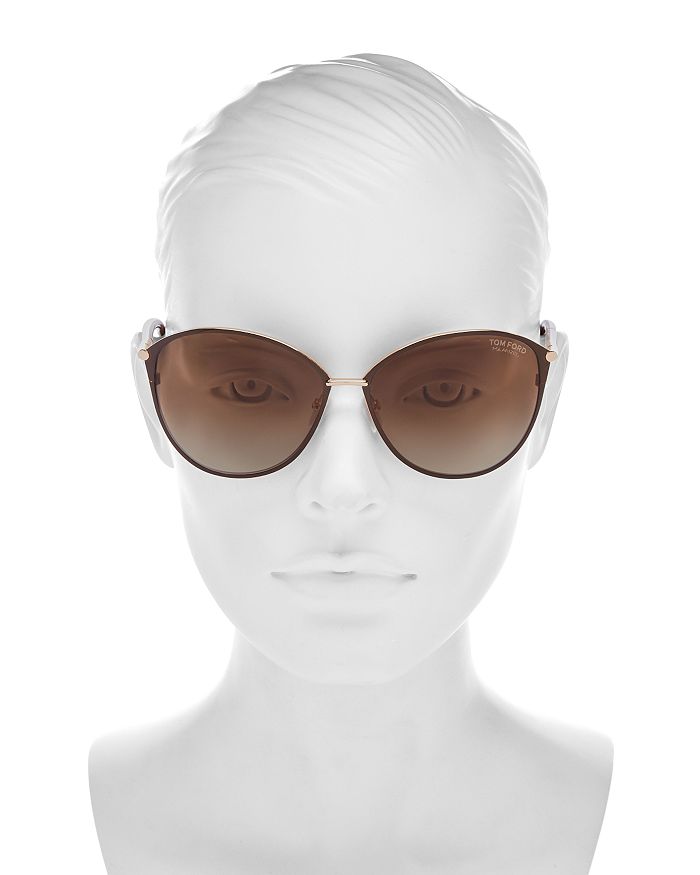 Shop Tom Ford Penelope Polarized Cat Eye Sunglasses, 59mm In Shiny Rose Gold/brown Gradient Polarized Lenses