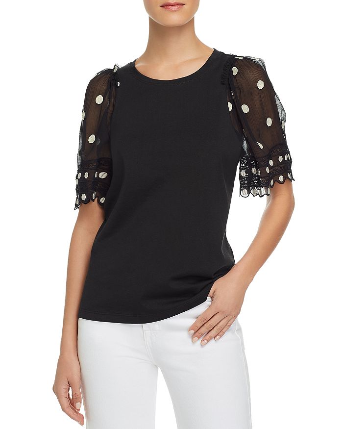 REBECCA TAYLOR EMBROIDERED CONTRAST POLKA-DOT TOP,419350B166